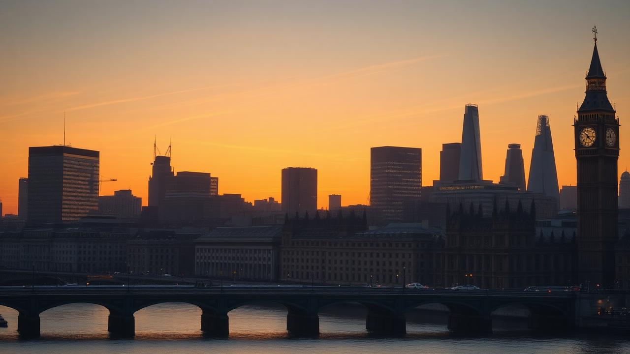 City of London skyline at dusk featuring Big Ben and modern bank towers