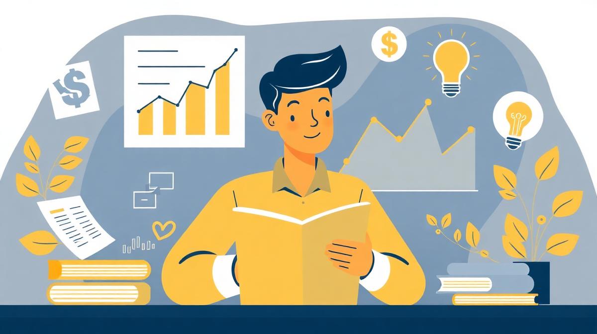 Beginner investor studying financial charts and educational materials