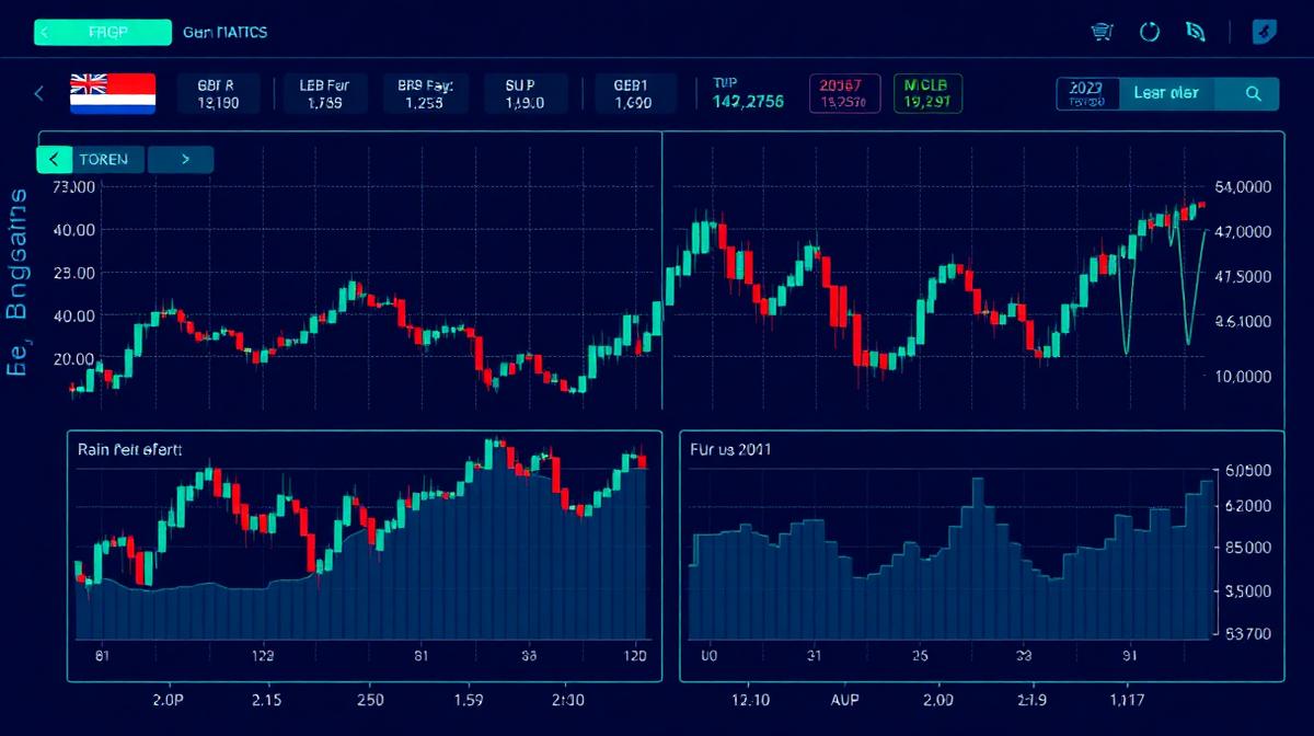 Forex trading dashboard showing currency pairs and exchange rate charts